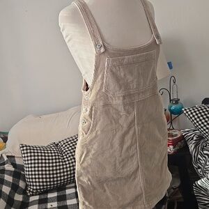 American Eagle Outfitters Beige Corduroy Pinafore Mini Dress